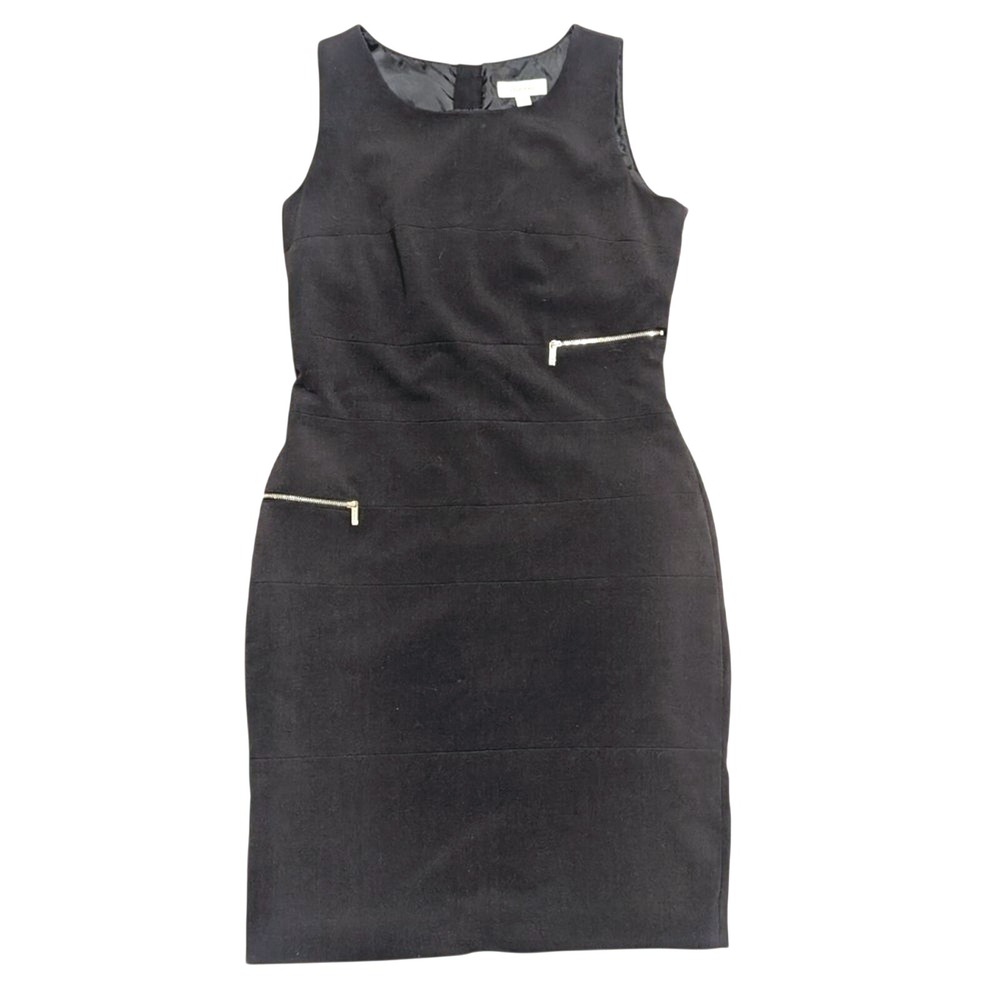 Calvin Klein Dress Womens 8 Black Zippers Fitted Classic‎ Sexy Knee Length LBD